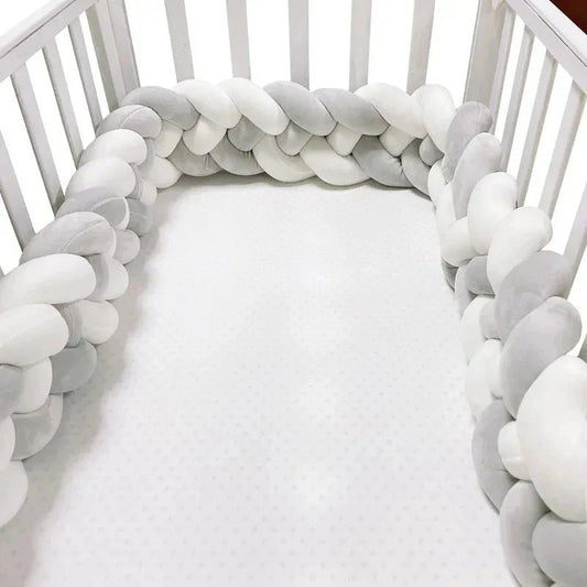 Tour de Lit Bebe - CozyKnot™ - Blanc Gris - Doux comme bébé