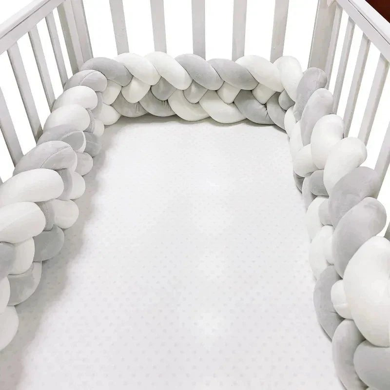 Tour de Lit Bebe - CozyKnot™ - Blanc Gris - Doux comme bébé