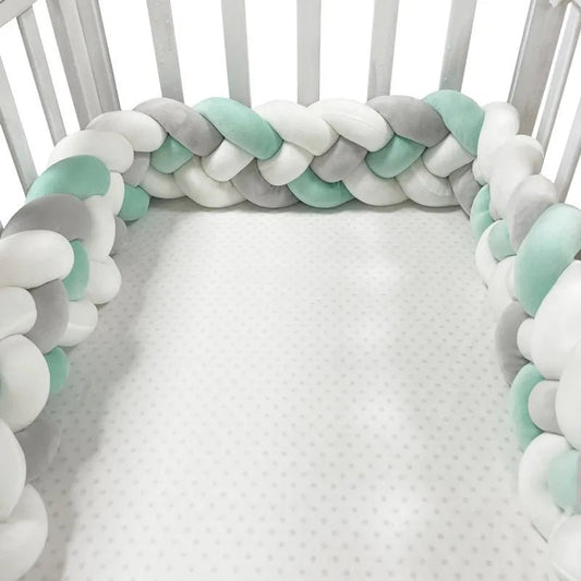 Tour de Lit Bebe - CozyKnot™ - Vert Blanc - Doux comme bébé